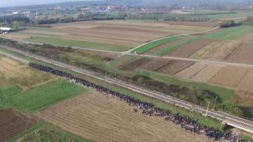 Flüchtlinge im Marsch
