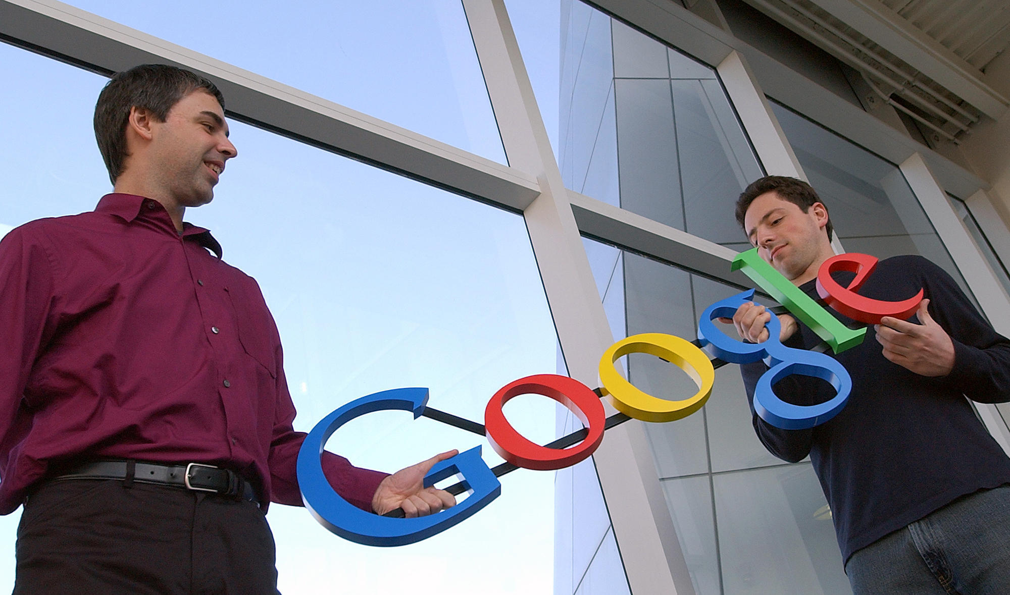Larry Page (l) und Sergey Brin (r), die beiden Gründer der Suchmaschine Google