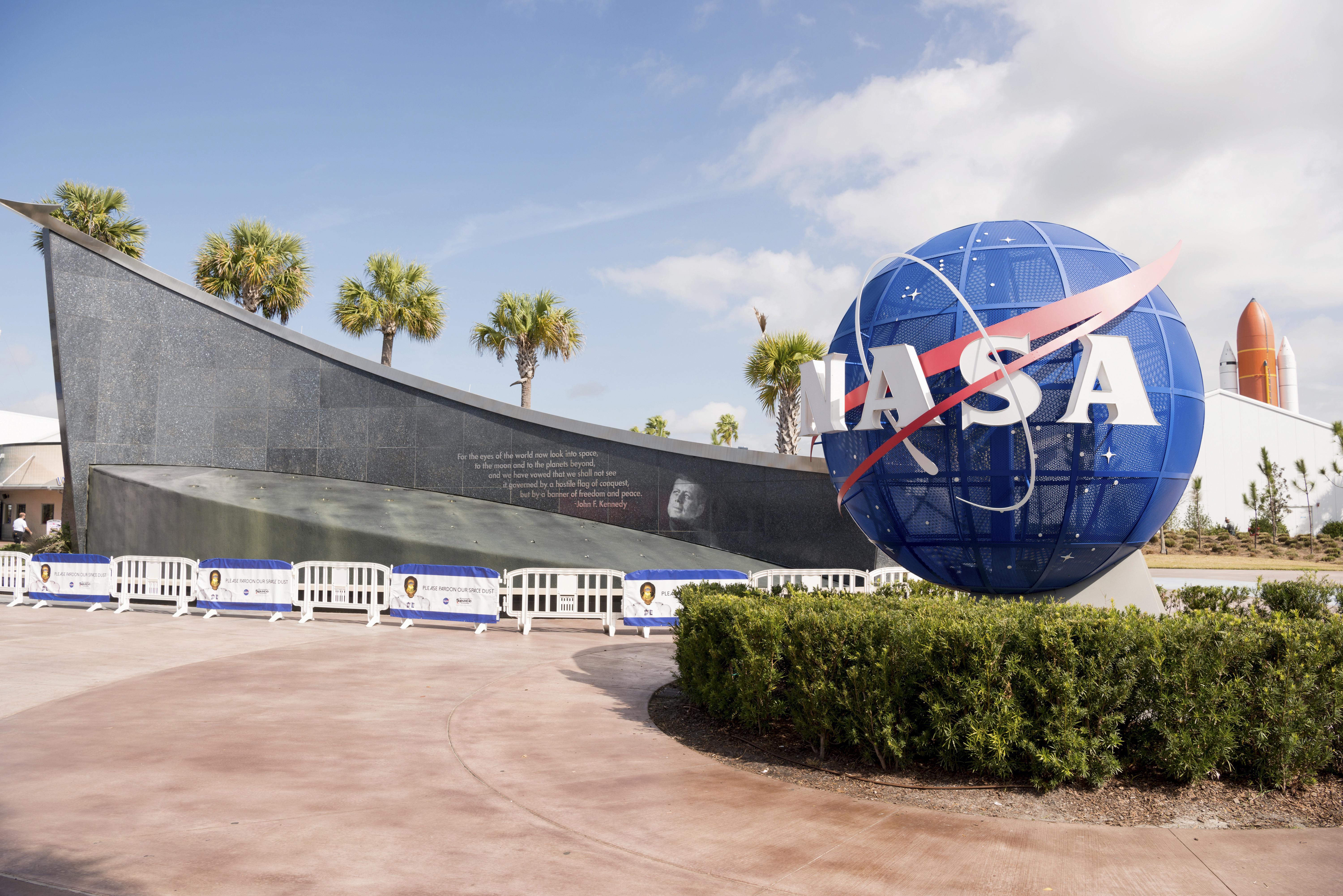 Eingang Kennedy Space Center, Weltraumbahnhof der Nasa, Cape Canaveral, Florida, USA
