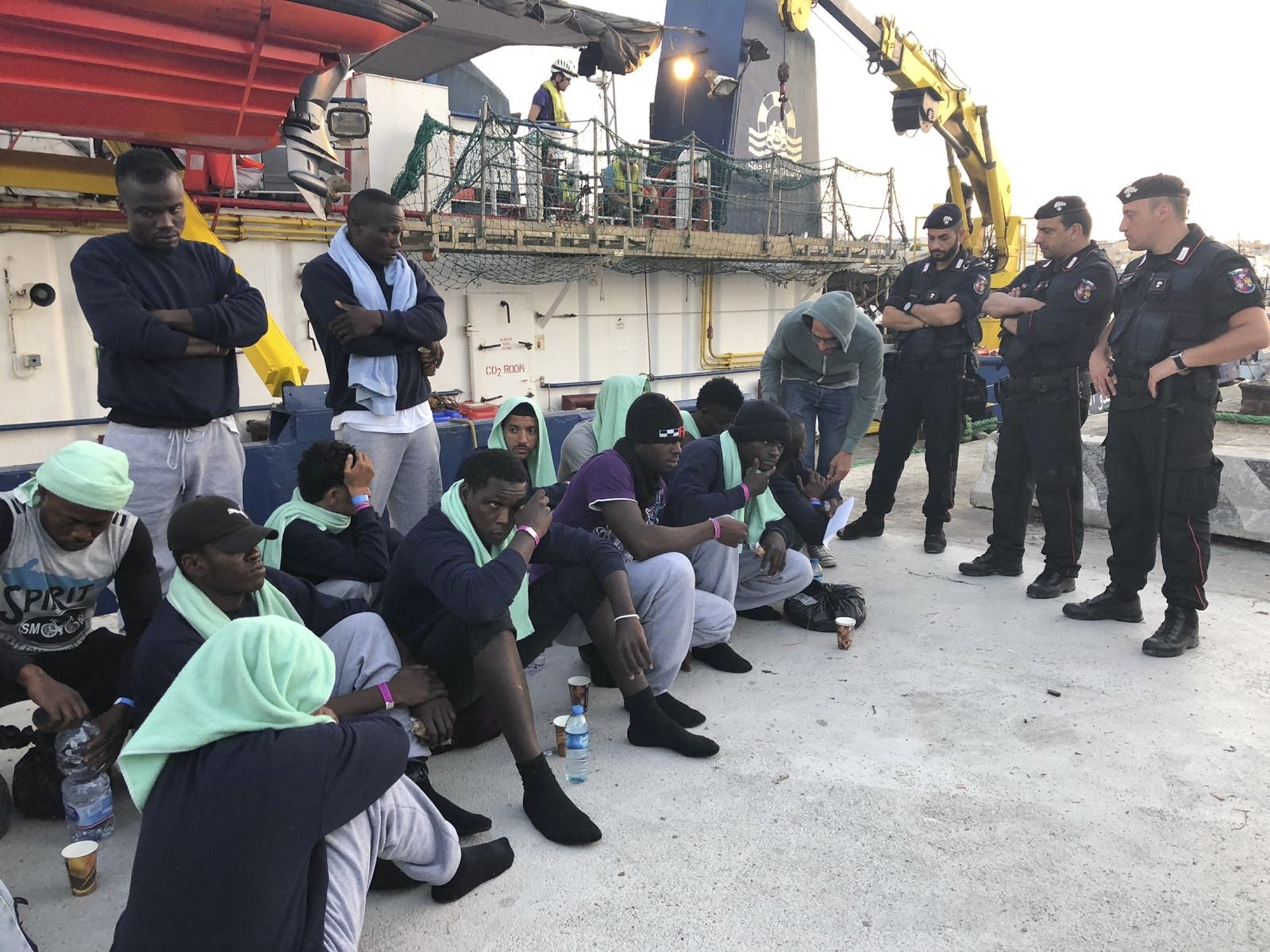 Afrikanische Migranten in Lampedusa, Italien.