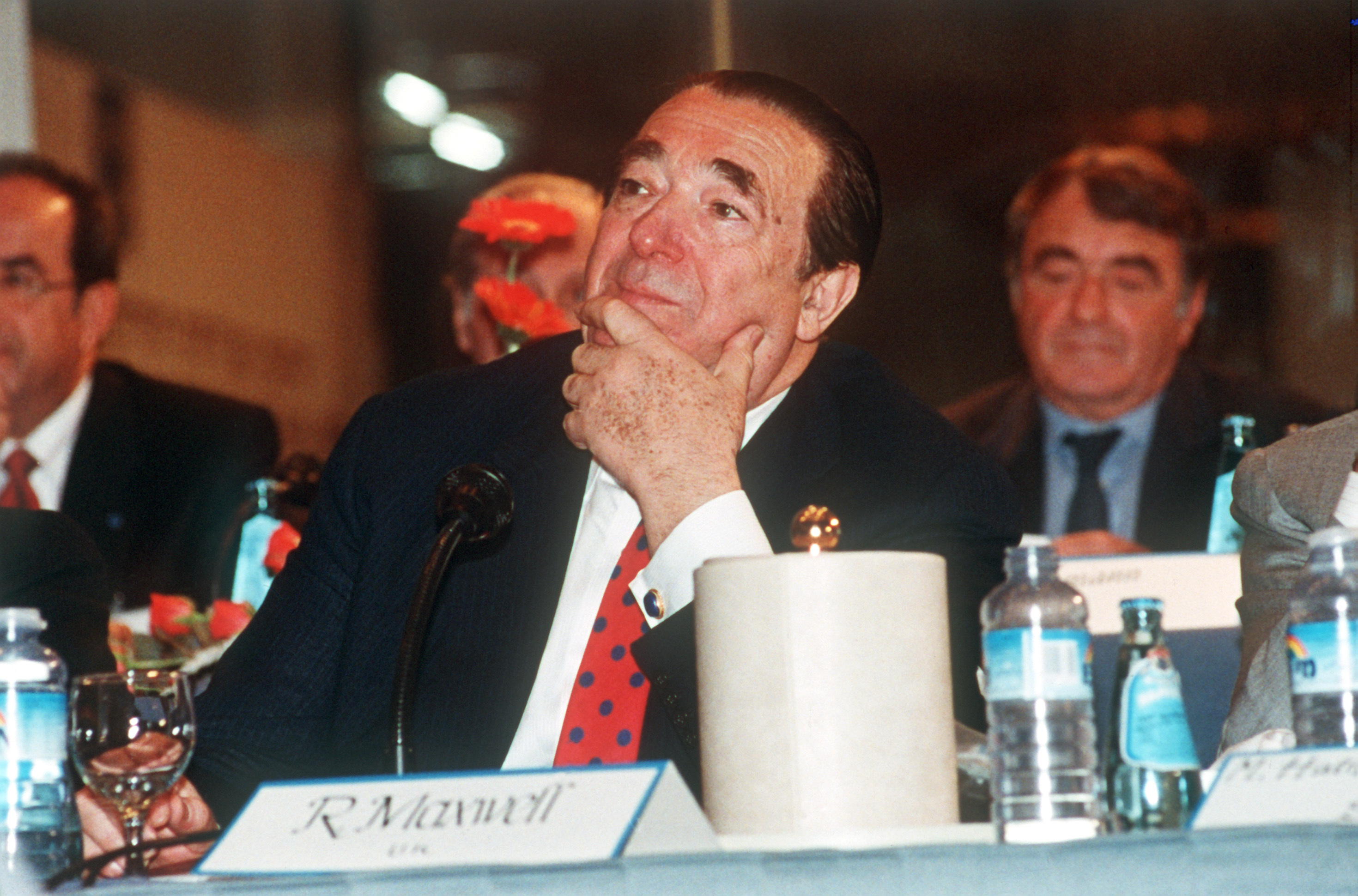 Der britische Verleger Robert Maxwell, aufgenommen am 20. März 1989 während einer Konferenz zu jüdischer Solidarität in Jerusalem.