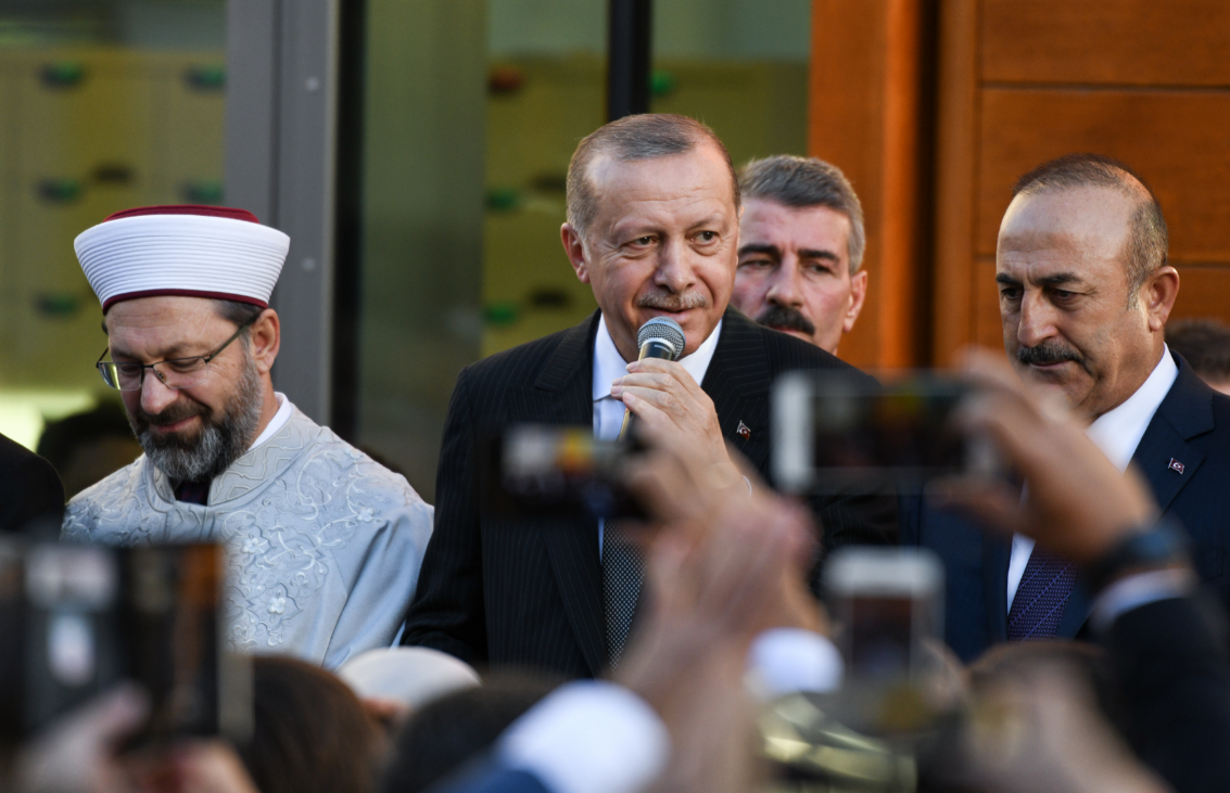 Recep Tayyip Erdogan, spricht bei der Eröffnung der DITIB-Zentralmoschee in Köln